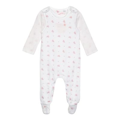 J by Jasper Conran Baby girls' white and pink floral dungarees and striped print bodysuit set